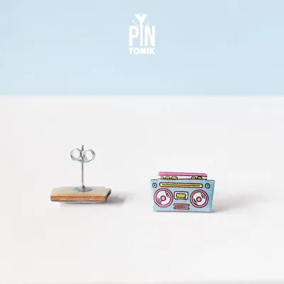 Jewelry - Retro Boombox Earrings - Funky Music Earrings - Quirky 80s Wood Jewelry - PINTONIK