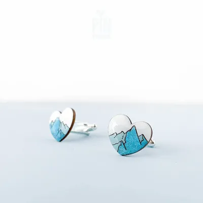 Jewelry - Wooden Mountain Cufflinks - Ski Snowboard Design - PINTONIK