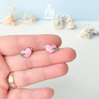 Jewelry - Pink Heart Stud Earrings - Wooden Love Arrow Jewelry - PINTONIK
