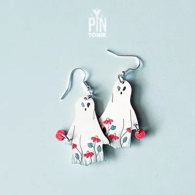 Jewelry - Halloween Ghost Earrings - Spooky Fall Jewelry with Jack O Lantern Pumpkin - PINTONIK
