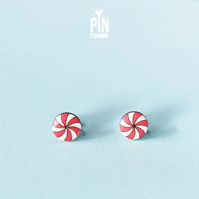 Jewelry - Peppermint Candy Cane Stud Earrings - Funny Secret Santa or Christmas Gift - PINTONIK