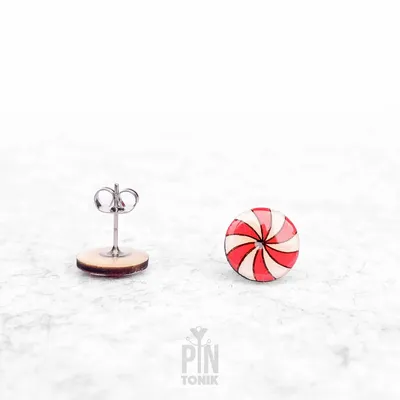 Jewelry - Peppermint Candy Cane Stud Earrings - Funny Secret Santa or Christmas Gift - PINTONIK