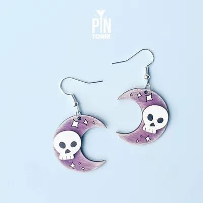 Jewelry - Crescent Moon with Skull Earrings - Spooky Halloween Costume Jewelry - Witchy Gifts - PINTONIK