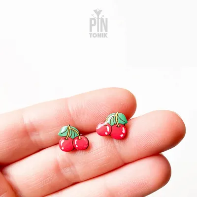 Bijoux - Boucles d'oreilles puces cerise rouge - Bijoux miniatures en forme de fruit - PINTONIK