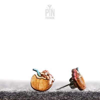 Jewelry - Fun Summer Earrings - Beach Coconut Drink Stud Earrings - Beach Jewelry, Funky Fruit Stud Earrings - PINTONIK