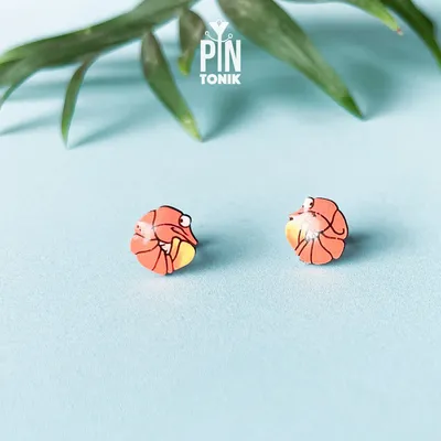 Jewelry - Neon Shrimp Earrings - Funny Food Stud Earrings - Quirky Beach Jewelry - PINTONIK