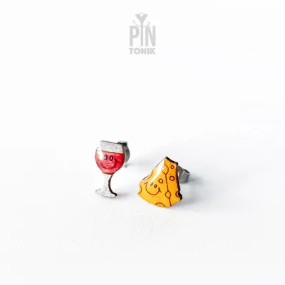 Jewelry - Wine and Cheese Mismatched Earrings - Kawaii Funky Earrings - Weird Gifts for 30th birthday or New Mom - PINTONIK