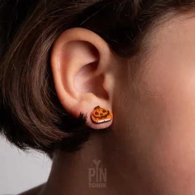 Jewelry - Jack O Lantern Stud Earrings - Funky Wooden Halloween Jewelry - PINTONIK