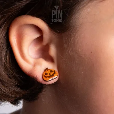 Jewelry - Jack O Lantern Stud Earrings - Funky Wooden Halloween Jewelry - PINTONIK
