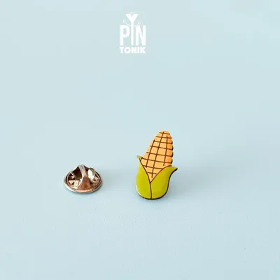 Jewelry - Sweet Corn on the Cob Lapel Pin - Wood Maize Badge Yellow Vegetable Pin - PINTONIK