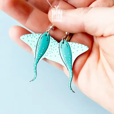 Jewelry - Mint Stingray Earrings - Sea Life Wooden Manta Ray - Sterling Silver - PINTONIK