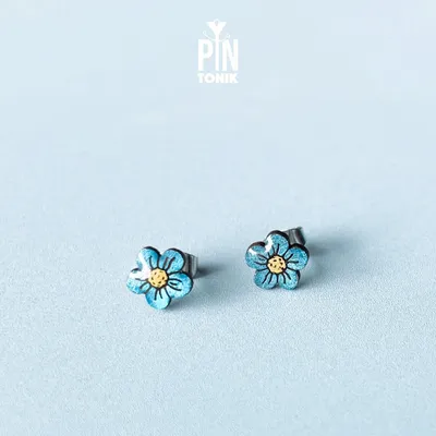 Jewelry - Forget Me Not Stud Earrings - Boho Wood Flower Earrings - PINTONIK