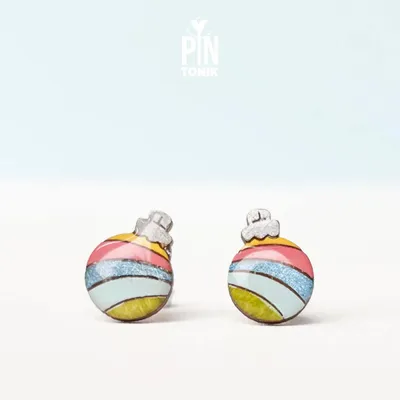 Jewelry - Retro Christmas Ornament Earrings with Rainbow - Christmas Stocking Stuffer - PINTONIK