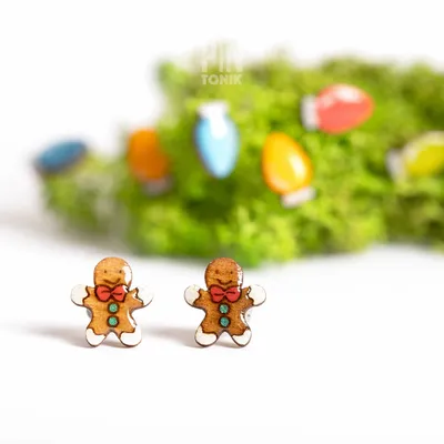 Jewelry - Gingerbread Man Stud Earrings - Quirky Christmas Earrings - Fun Stocking Stuffer or Secret Santa Gift - PINTONIK