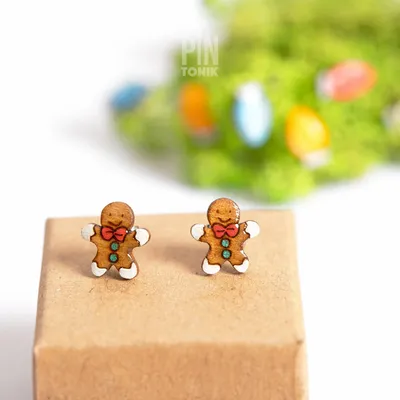 Jewelry - Gingerbread Man Stud Earrings - Quirky Christmas Earrings - Fun Stocking Stuffer or Secret Santa Gift - PINTONIK
