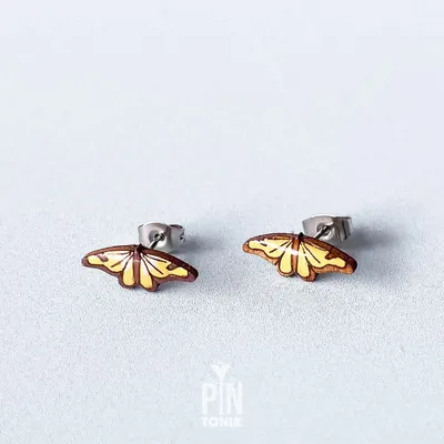 Jewelry - Monarch Butterfly Stud Earrings - Whimsical Wood & Stainless Steel - PINTONIK