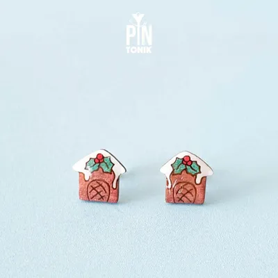 Jewelry - Gingerbread House Stud Earrings - Christmas Cookie Jewelry - PINTONIK