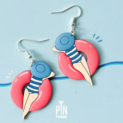 Jewelry - Pool Floatie Earrings - Sterling Silver - Neon 80s Summer Earrings - PINTONIK