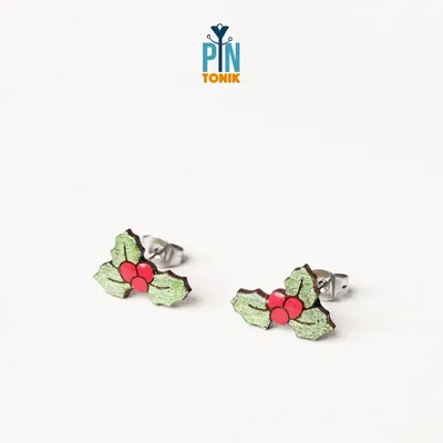 Jewelry - Holly Christmas Earrings - Holiday Jewelry Stocking Stuffer - Fun Secret Santa Gift - PINTONIK