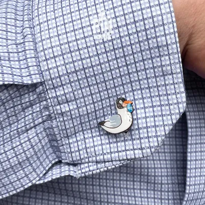 Jewelry - Funny Seagull Cufflinks - Hand-Painted Wood & Stainless Steel - PINTONIK