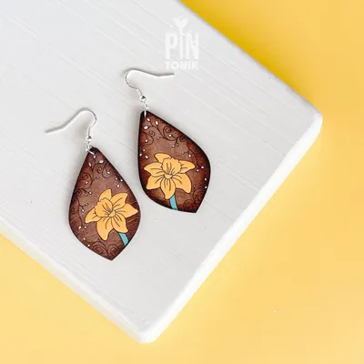 Bijoux - Boucles d'oreilles jonquille jaune - Bijoux floraux fantaisistes en bois - PINTONIK