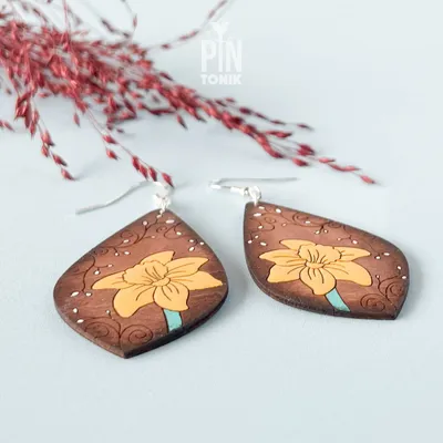 Jewelry - Yellow Daffodil Earrings - Wooden Whimsical Floral Jewelry - PINTONIK