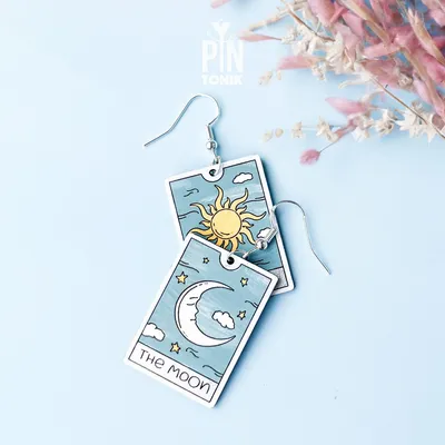 Jewelry - Sun and Moon Tarot Card Earrings - Whimsigoth Sterling Silver Jewelry - PINTONIK