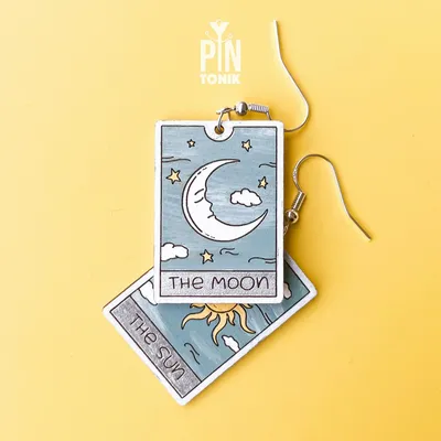 Jewelry - Sun and Moon Tarot Card Earrings - Whimsigoth Sterling Silver Jewelry - PINTONIK