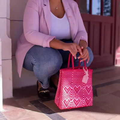 Bags and totes - Small recycled plastic bag color raspberry - Handmade - PÜP