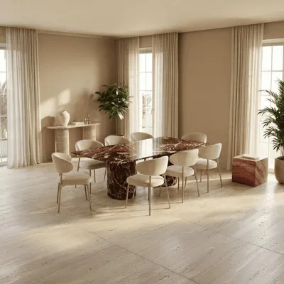 Tables de jardin - Jaspura - Tables à manger - Marbre Rosso Levano - 180X90X75 cm - STONE VALLEY