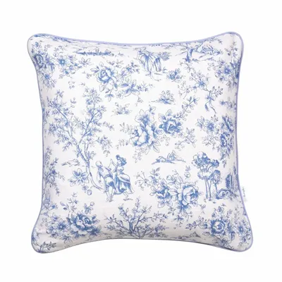 Fabric cushions - Toile de Jouy Blue Decorative Cushion Cover – Coordinated Collection - ROSEBERRY HOME