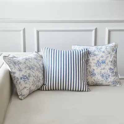 Fabric cushions - Toile de Jouy Blue Decorative Cushion Cover – Coordinated Collection - ROSEBERRY HOME