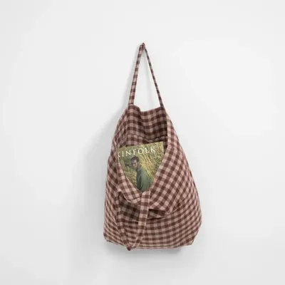 Sacs et cabas - Grand Sac en Lin Chocolate Gingham - LINEN TALES