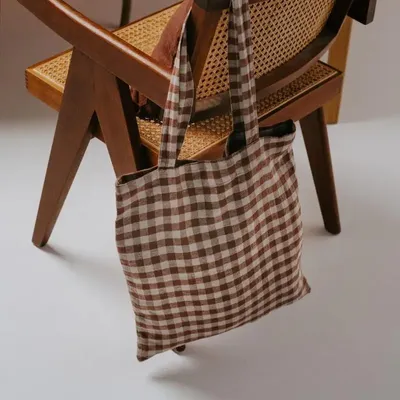 Sacs et cabas - Grand Sac en Lin Chocolate Gingham - LINEN TALES
