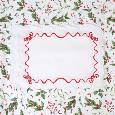Sets de table - Sets de table brodés Red Christmas Bows – Collection textile festive - ROSEBERRY HOME