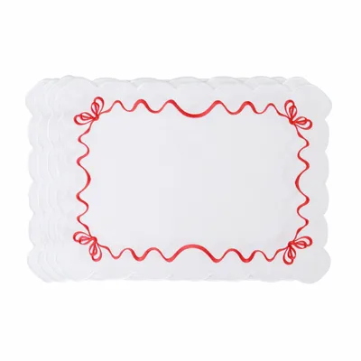 Sets de table - Sets de table brodés Red Christmas Bows – Collection textile festive - ROSEBERRY HOME