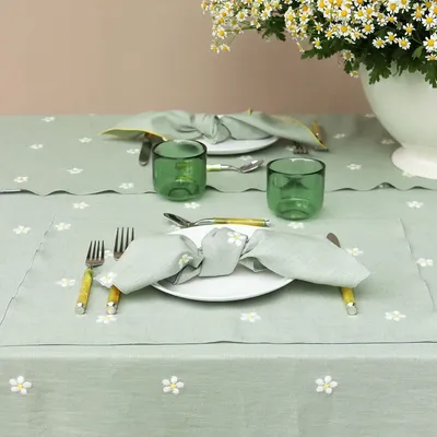 Table linen - Embroidered Linen Placemat | PRATOLINE Sage Green - GIARDINO SEGRETO