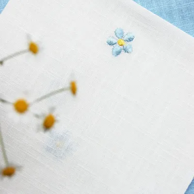 Table linen - Embroidered Linen Napkin | PRATOLINE Light Blue - GIARDINO SEGRETO