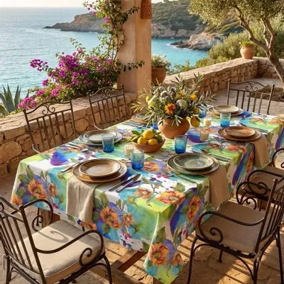 Table linen - PASELLA 1972  tablecloth: flowers 059 - PASELLA 1972 JOYFUL TABLECLOTH