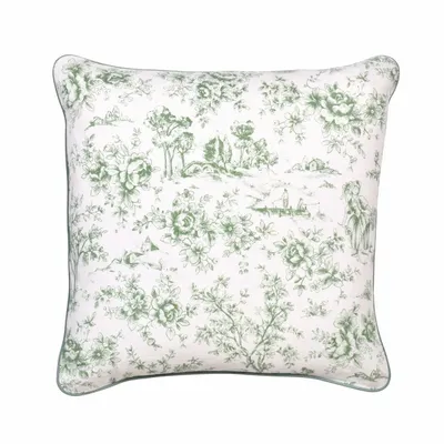 Fabric cushions - Toile de Jouy Green Decorative Cushion Cover - Textile Collection - ROSEBERRY HOME