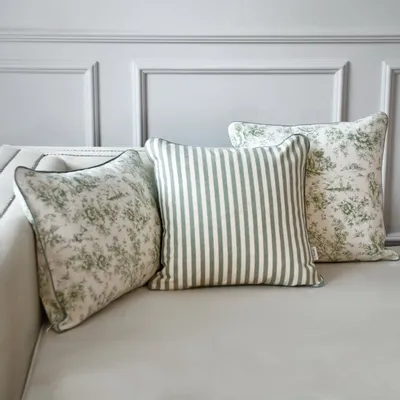 Fabric cushions - Toile de Jouy Green Decorative Cushion Cover – Textile Collection - ROSEBERRY HOME