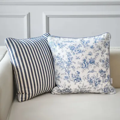 Coussins textile - Housse de coussin décorative Dandy Blue à rayures – Collection textile - ROSEBERRY HOME