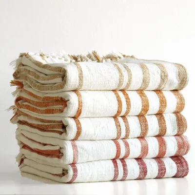 Plaids - Throw Jax – striped slub cotton with fringes - ML FABRICS