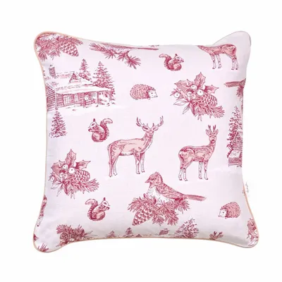 Fabric cushions - Toile de Jouy Red Forest Decorative Cushion Cover – French Style - ROSEBERRY HOME