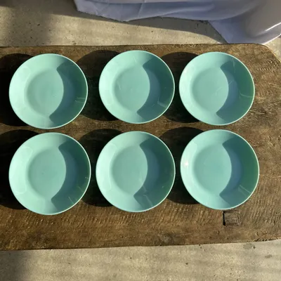 Everyday plates - Set of 6 small vintage turquoise blue dessert plates D18 - OFFICE OBJETS