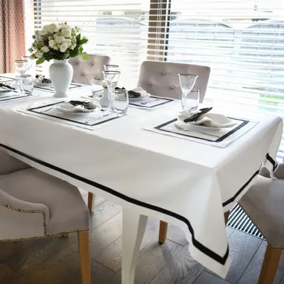 Linge de table textile - Nappe Rayures – Ruban noir (Style bistrot français) - ROSEBERRY HOME