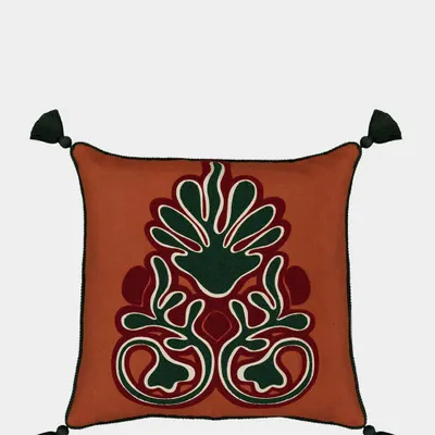 Cushions - Teles Brick Linen and Chenille Embroidered Cushion - HOUSE OF CAPRICORN