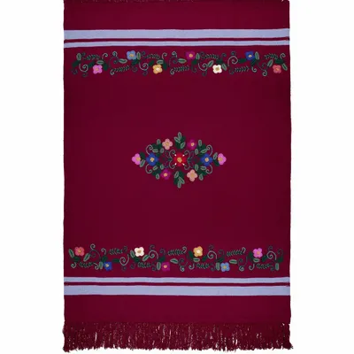 Throw blankets - Hand-Embroidered Frésia Bordeaux Wool Blanket - HOUSE OF CAPRICORN