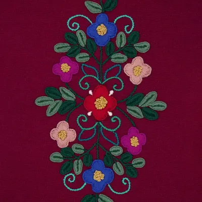 Throw blankets - Hand-Embroidered Frésia Bordeaux Wool Blanket - HOUSE OF CAPRICORN