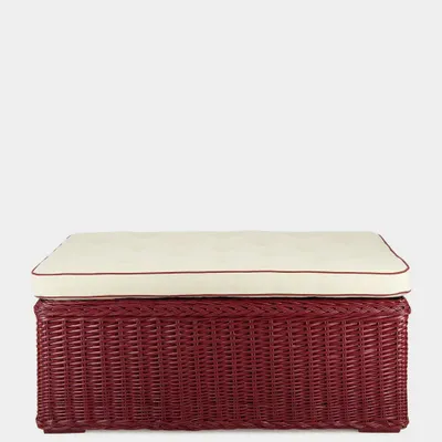 Ottomans - Handmade Furnas Bordeaux Wicker and Natural Linen Ottoman - HOUSE OF CAPRICORN